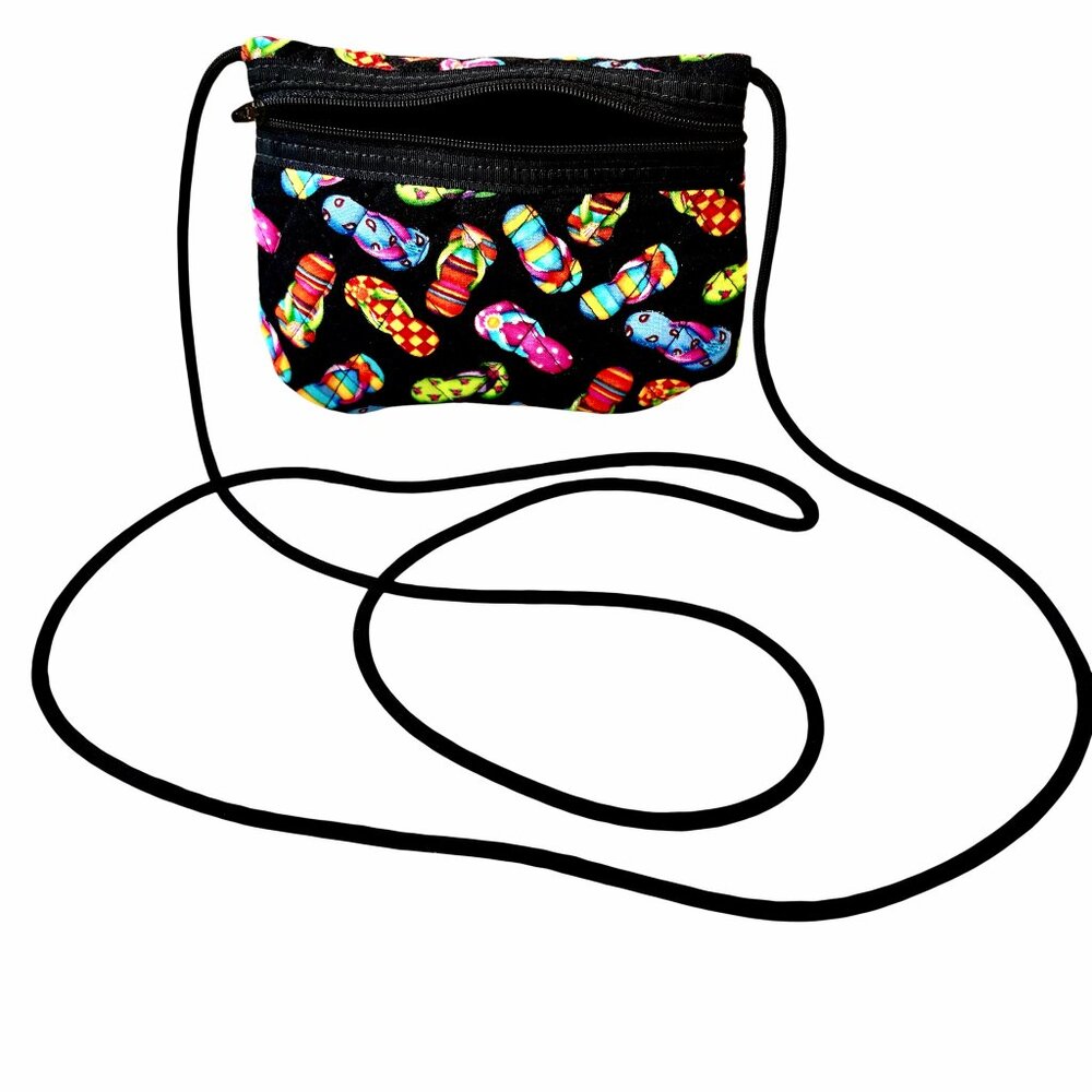 Quilted MINI Crossbody Bag Hipster Travel Purse 2 Zippers Flip Flop Pattern